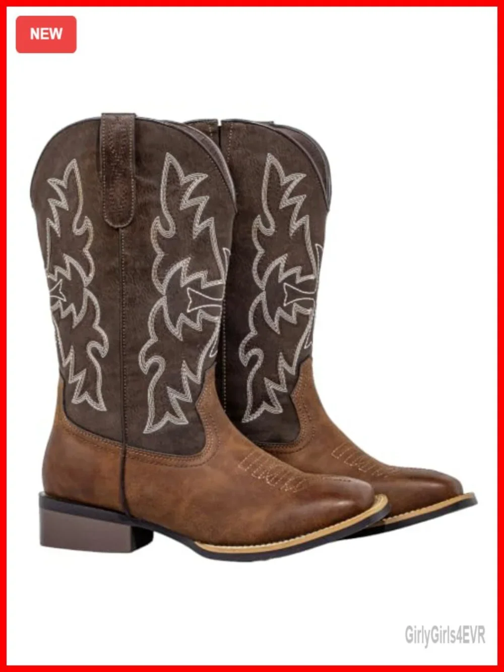Extra Wide Calf Western Cowboy Boots Women Square Toe Pull-On Faux Leather